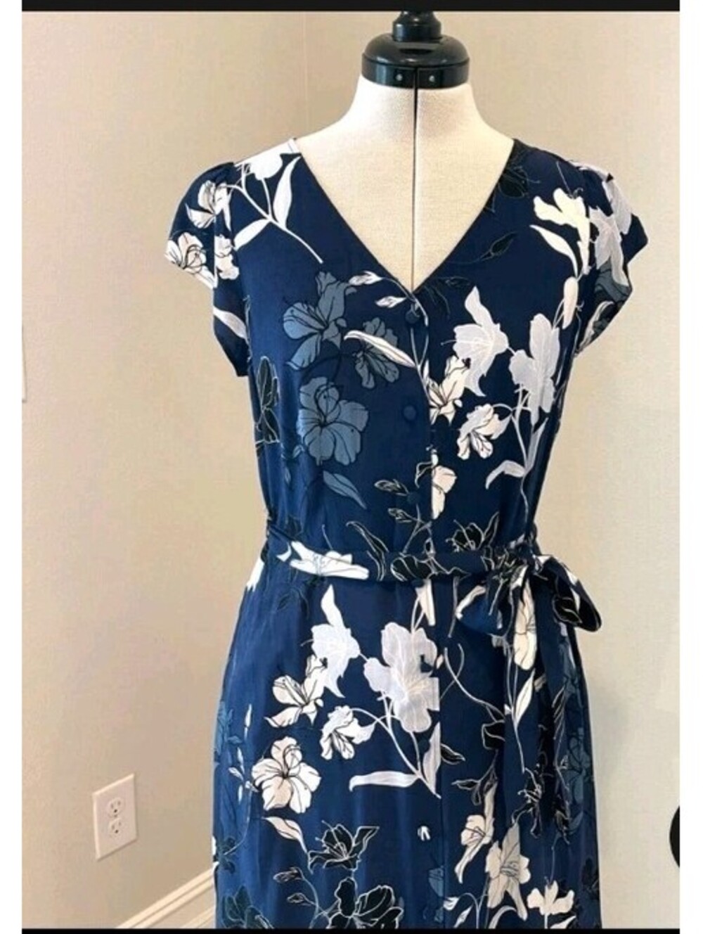 NWT Talbots Blue Floral V-Neck Midi Cottagecore Work Wear Boho Stylish Money